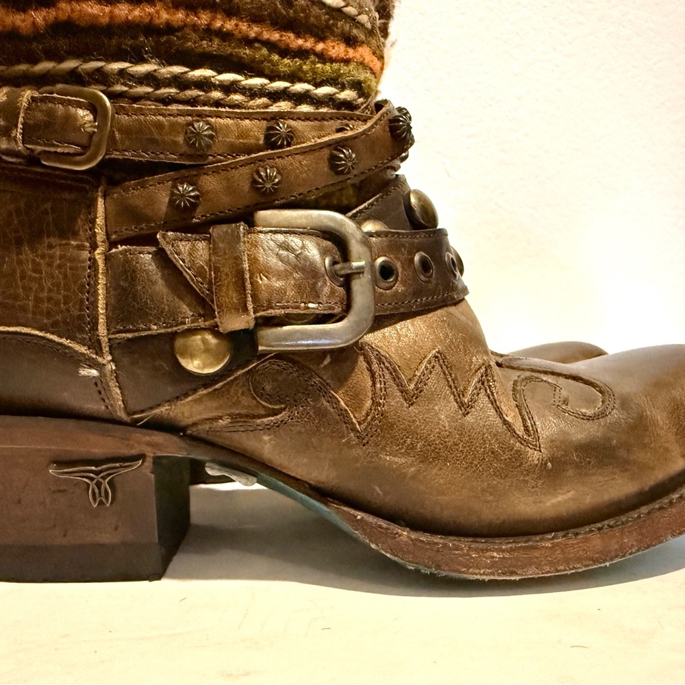 LANE Olive Distressed Leather Western Cowgirl Boots NWT 5.5 - Picture 4 of 12